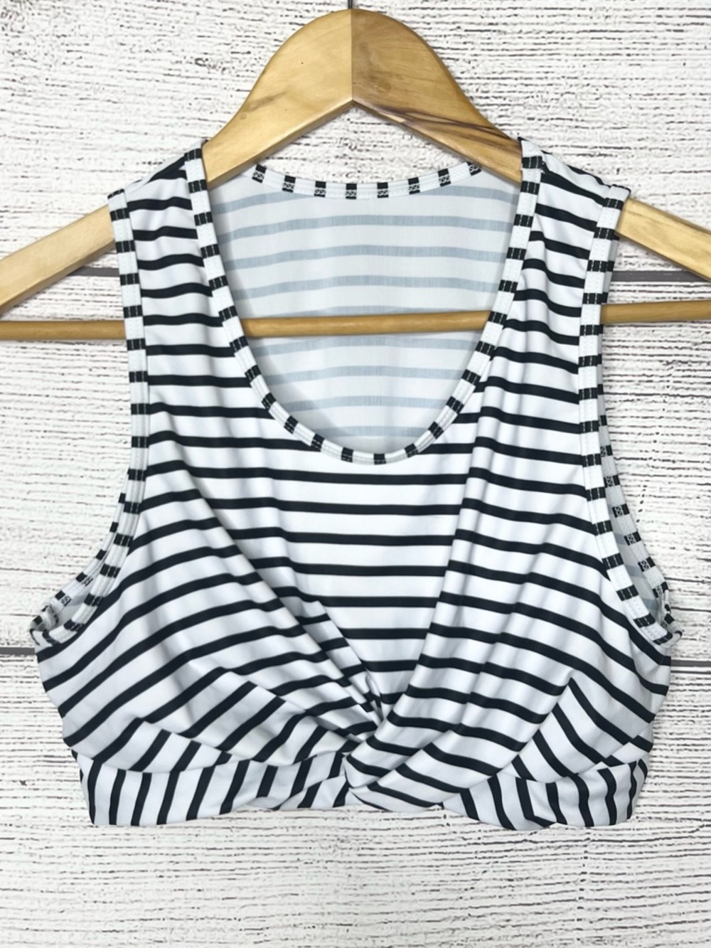 SHEIN Black & White Striped Twist Front Bikini Tankini Swim Top Size Large